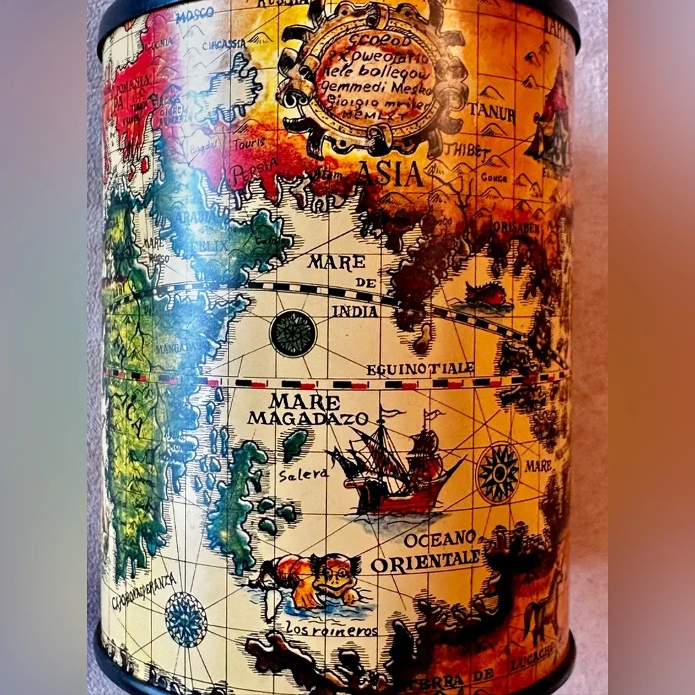 Vintage Metal Pencil Holder with 16th Century Italian/Dutch Map. Made in Japan